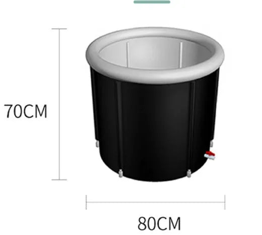 Black inflatable PVC portable ice bath tub with insulation and a fitted weather lid.
