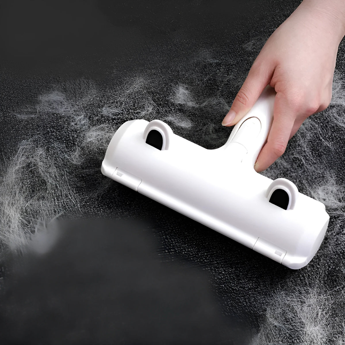 White reusable pet hair remover roller for beds, sofas and car seats, with waste compartment