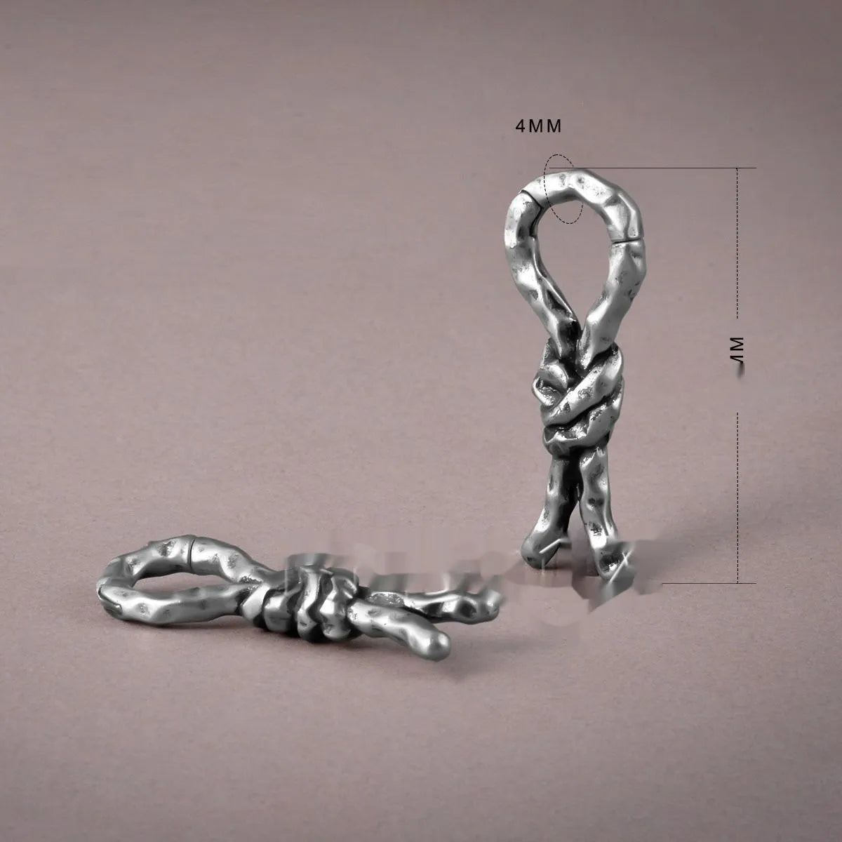 Copper earring with bent retro design for auricle piercing, 4mm size.