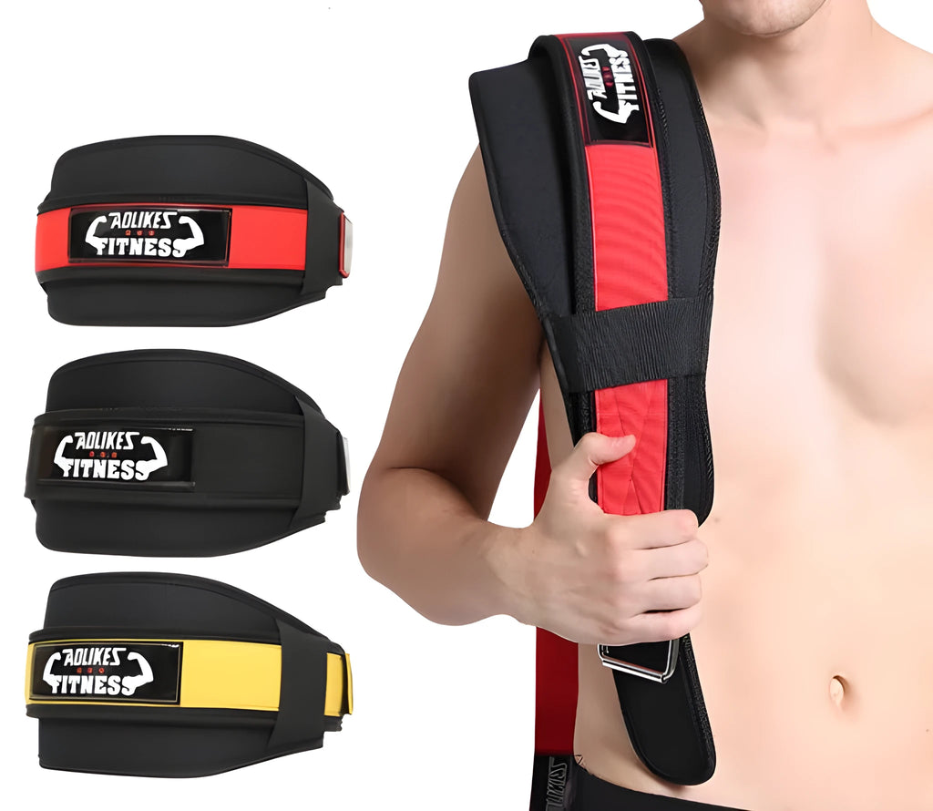 Nylon fitness weightlifting waistband belt for adult gym training in black red yellow colours