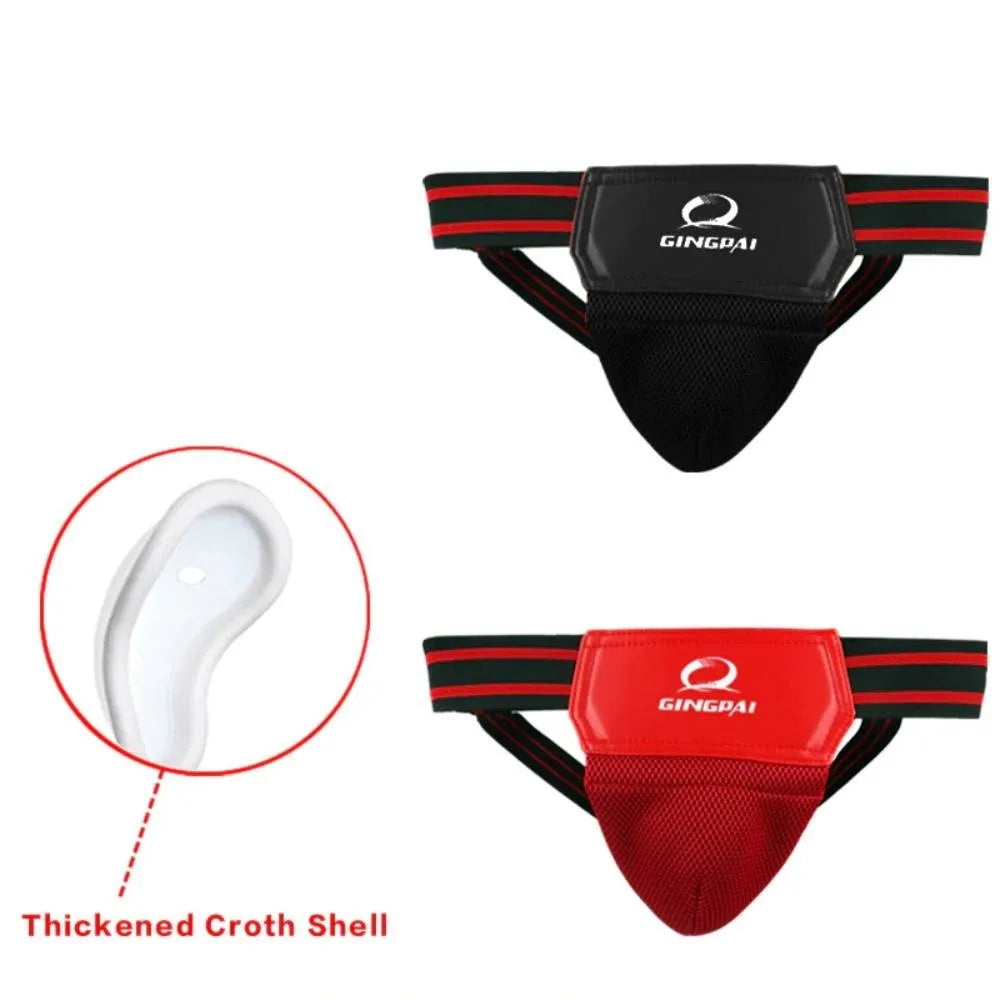 Fighting boxing training crotch protector with hard plastic shell and elastic band, black colour