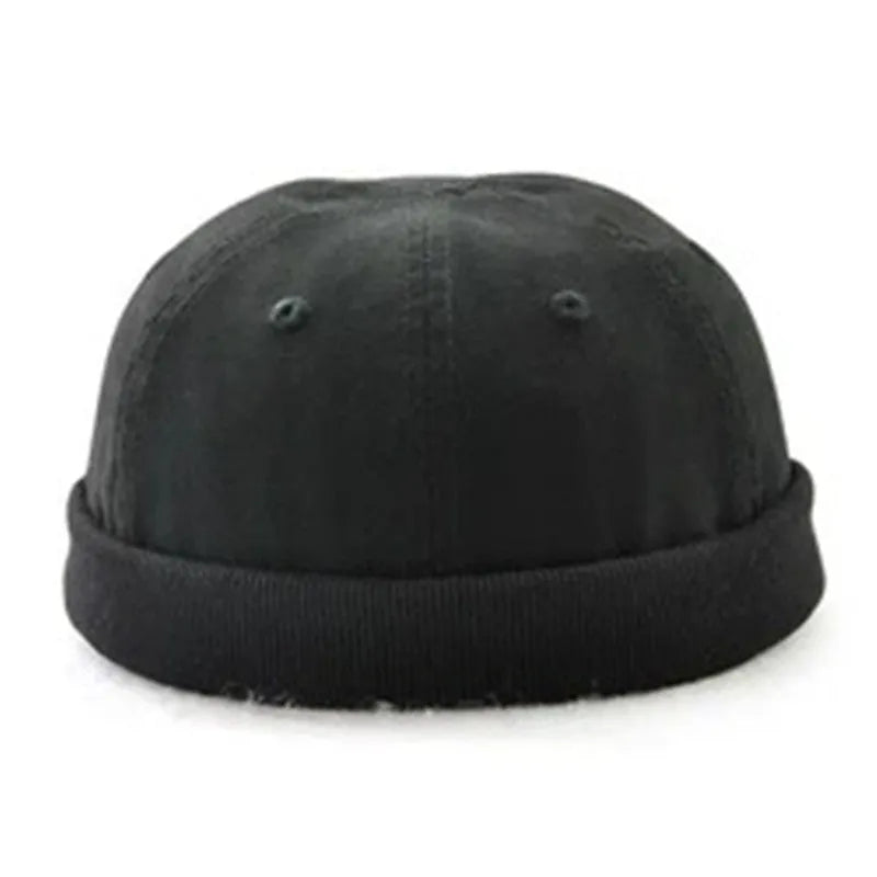 Cotton brimless skullcap sailor cap for men and women in army green, black, and dark blue