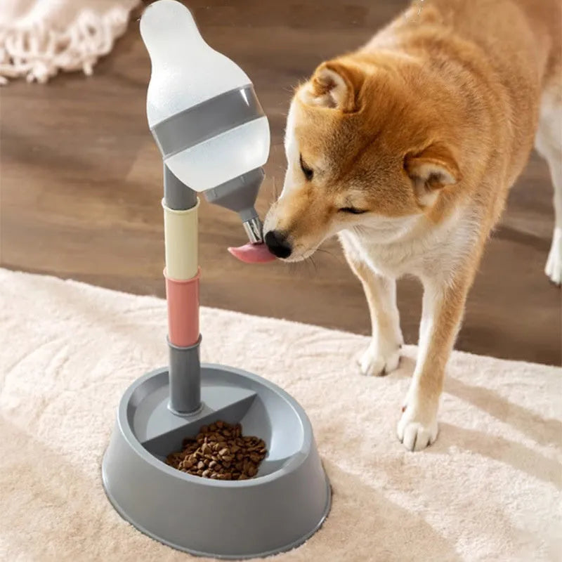 Green pet standing water dispenser with detachable pole and adjustable height settings on a floor.