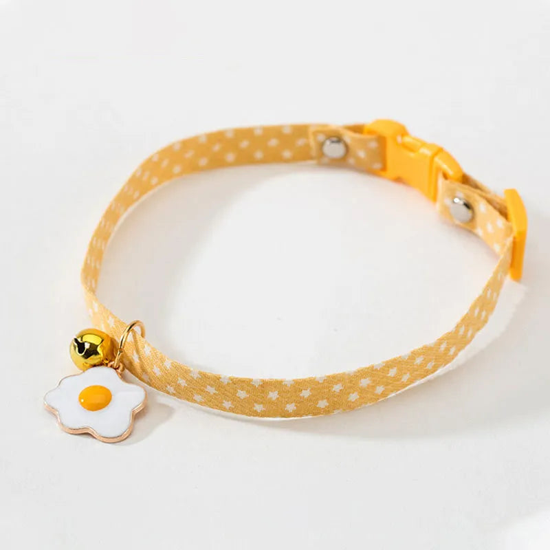 Adjustable cat collar with bell pendant and bow tie in green, pink or yellow for small pets