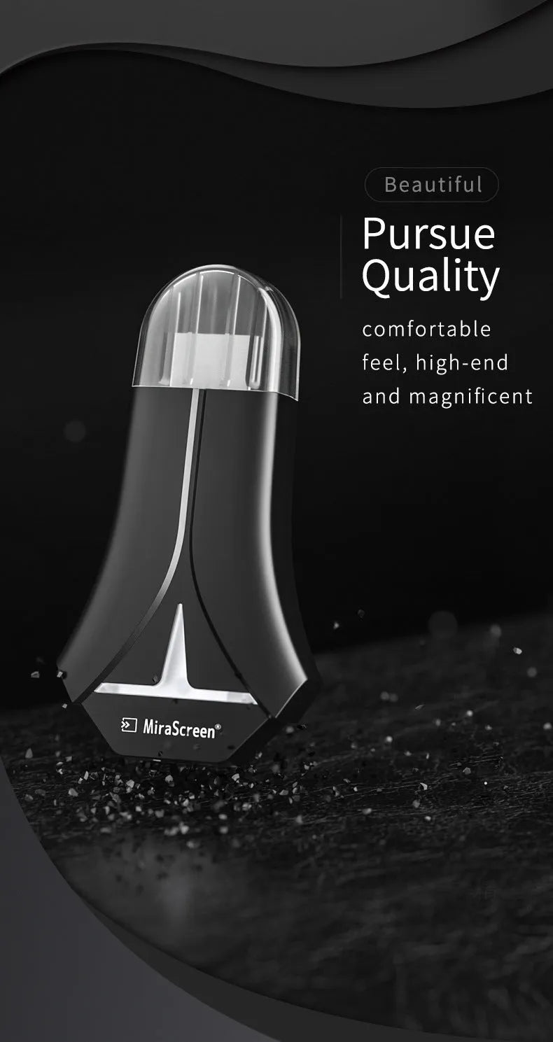 Mirascreen K12 HDMI WiFi dongle with USB connection, 1920x1080 output, Am8268 processor, for indoor display casting.