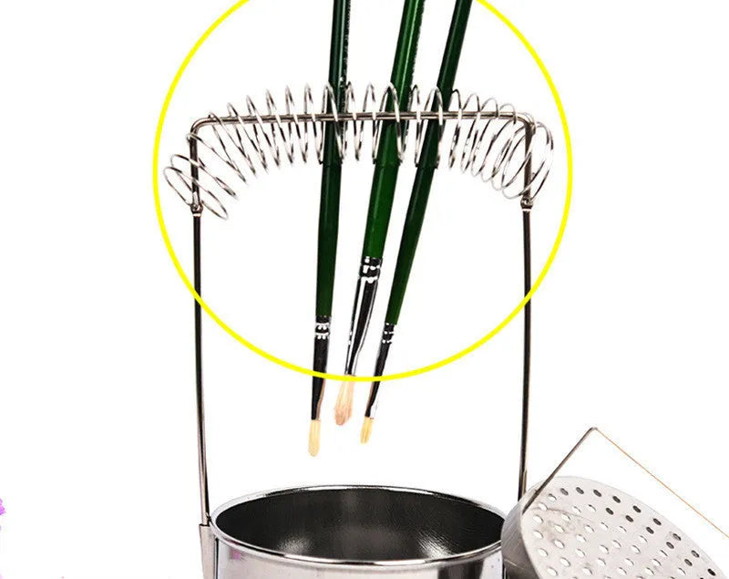Silver stainless steel oil painting pen washer with brush clamp and leak plug