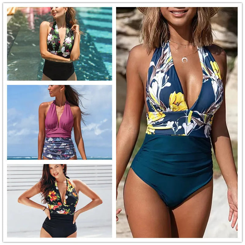 Women's sleeveless one-piece swimsuit in polyester-spandex blend fabric