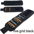 Black Oxford cloth magnetic tool wristband with 15 grid pockets and Velcro strap laid flat