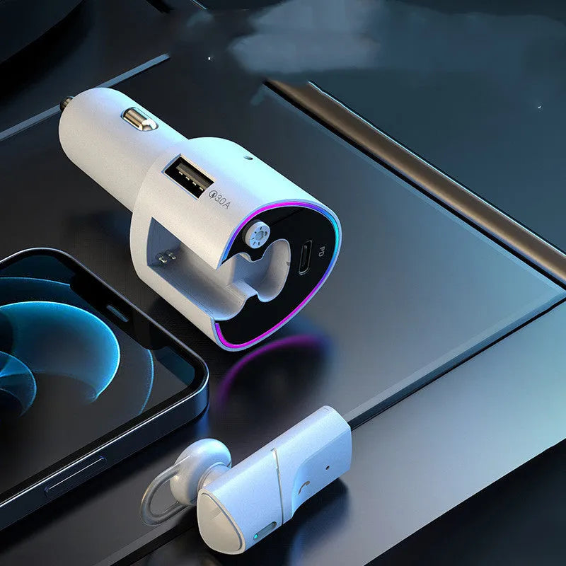 Two In One Car Charger Super Fast Charging USB and Type-C outputs ABS black finish 4.5x4.4x10.5 cm