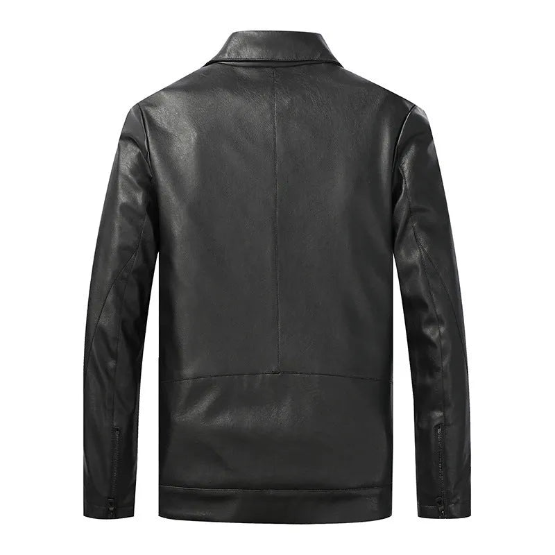 Men's slim lapel artificial leather jacket in black, side pockets, spring autumn outerwear