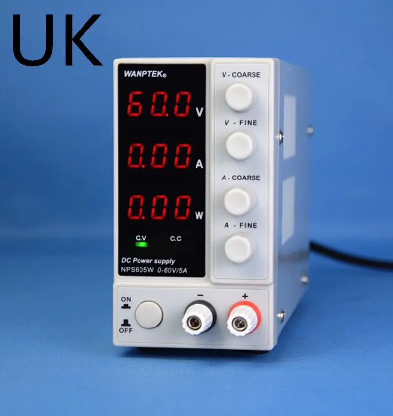White adjustable DC power supply model S605W with display showing 0-60V voltage range for mobile phone repair