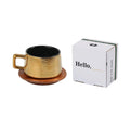 Gold and silver plated gift boxes with a solid colour 250ml tumbler coffee cup inside.