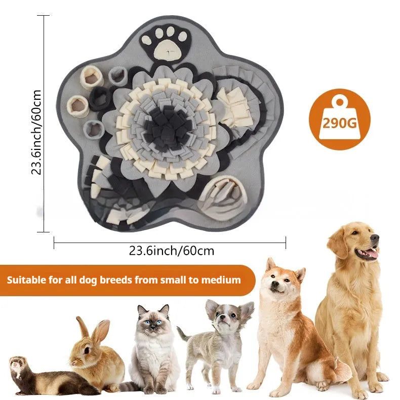 Flower Gray Series pet sniffing mat slow food toy in plush fabric with gray four-corner star design