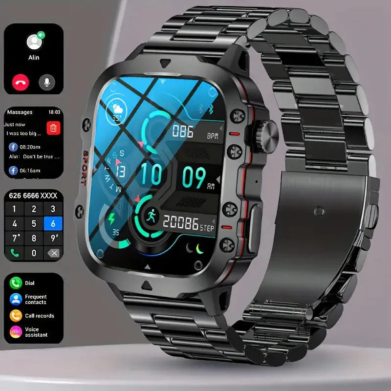 Sports outdoor Bluetooth calling watch with TFT screen, black silicone strap, showing heart rate monitoring display