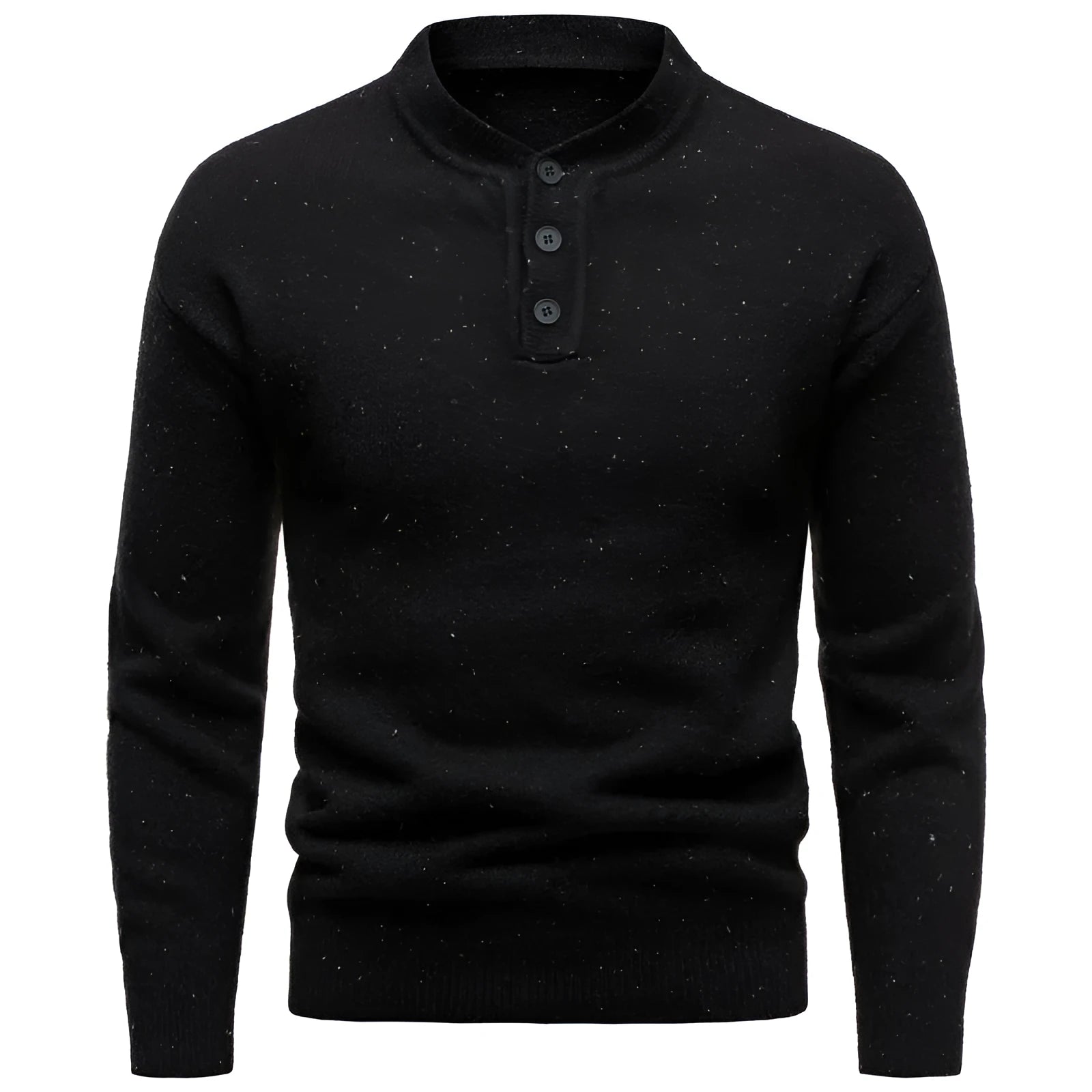 Men's Henry stand collar snowflake dot design fashion sweater in black, batwing sleeve, ribbed hem, long sleeve winter wear