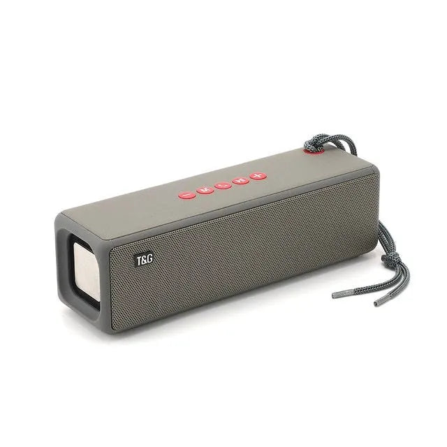 Square portable Bluetooth mini speaker in black with braided rope, FM radio, and power bank function