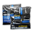 9-piece car cleaning cloth and sponge set with waxing and wheel hub brushes in gray, orange, and variegated colours