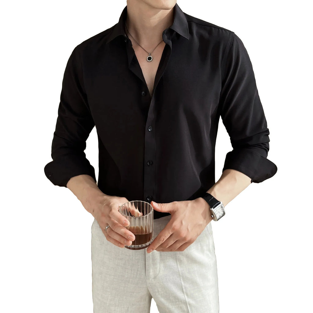 Seven-colour men's long-sleeved business shirt in polyester slim fit cardigan style for office commute