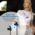 Magnetic Bluetooth CVC noise cancelling earbuds compatible with Apple devices, black plastic in-ear headset