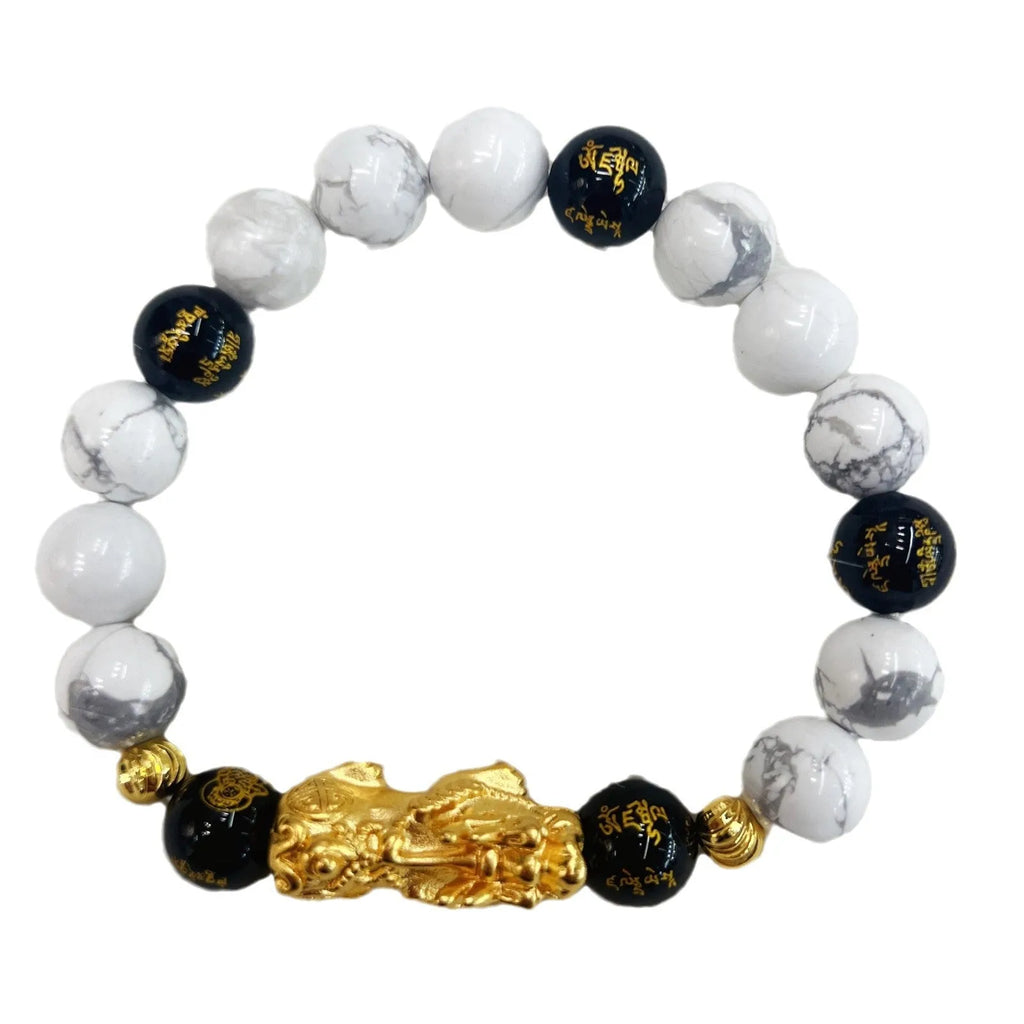 Vintage white turquoise and black agate couple bracelet with adjustable 15-17cm sizing