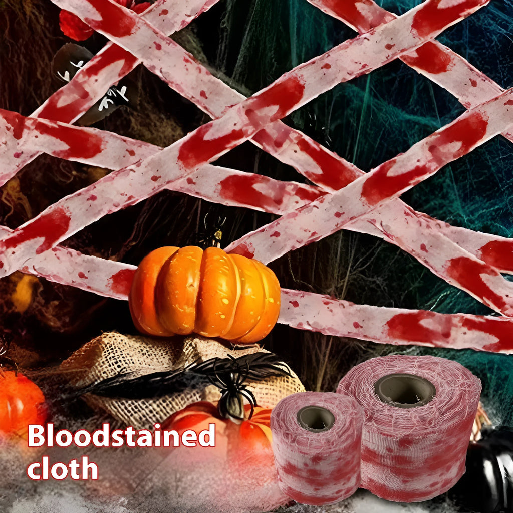 Halloween horror dyed gauze bandage polyester fabric showing white and red colour options with 8cm width