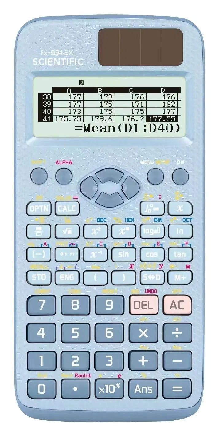 Advanced solar-powered function calculator in multiple colour options