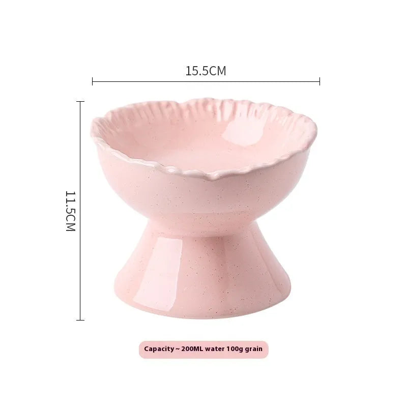 Anti-tumble large diameter ceramic pet bowl for cats, pink style, wide base design