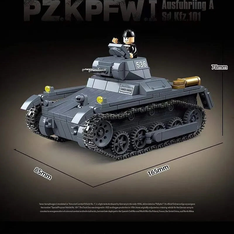 Building Block No.1 Panzer I Ausf A tank model assembly toy with small plastic blocks