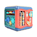ABS plastic hexahedron educational toy with six different Montessori activities including bead maze and gears