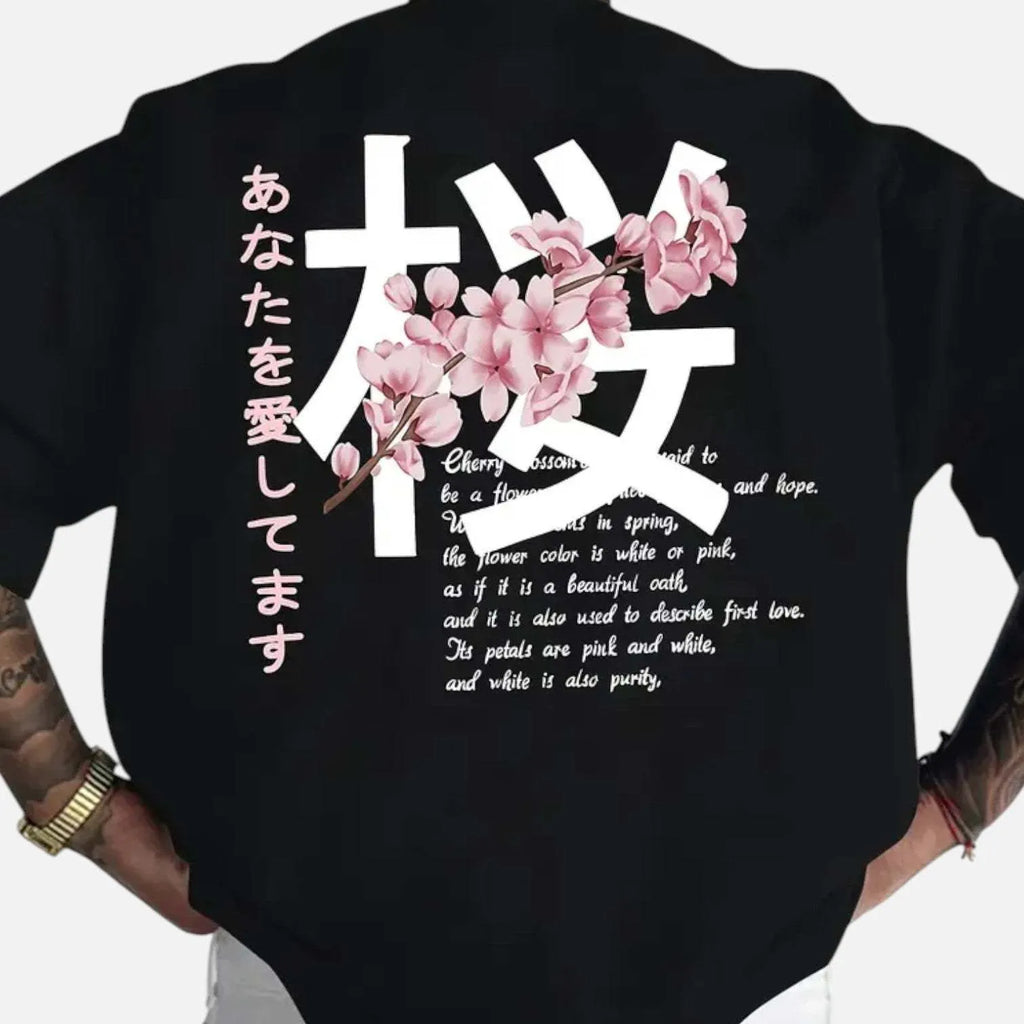 Men's loose pullover short-sleeved T-shirt in cotton, shown in black, apricot, navy blue, and dark gray