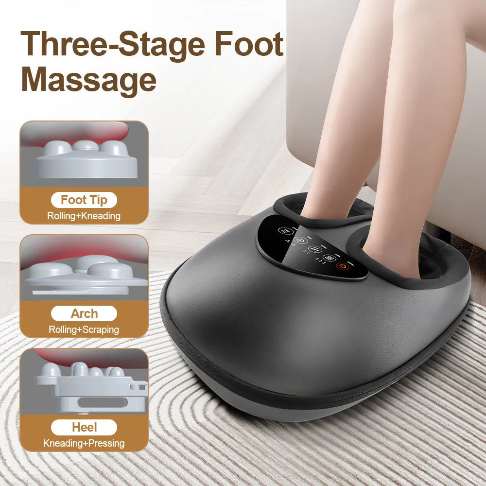 3-in-1 foot massager with air compression and heat features removable washable cover and button controls