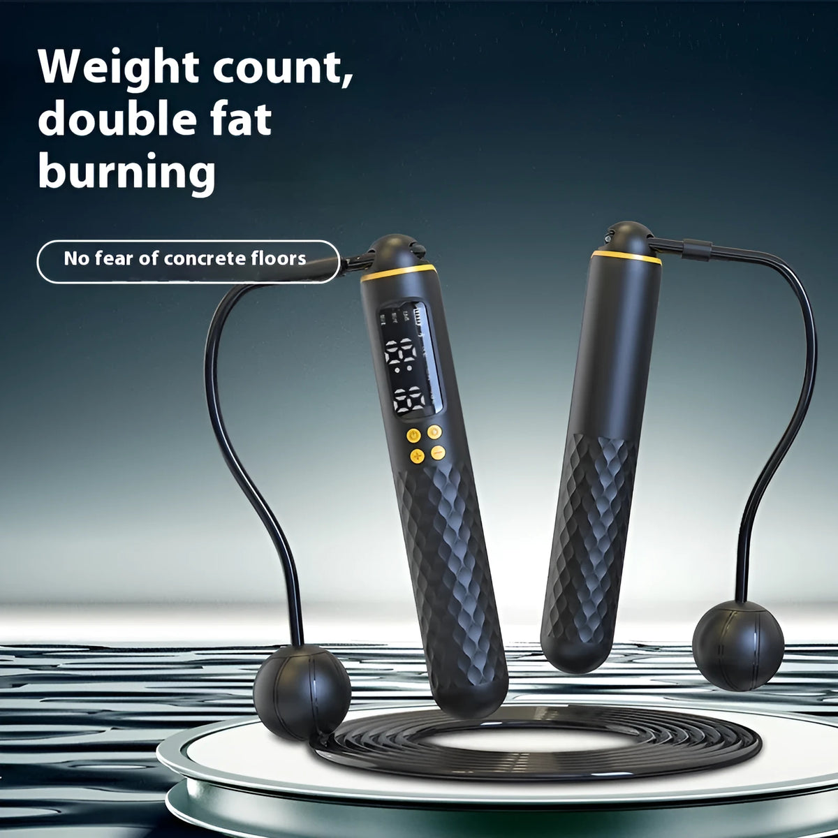 Smart skipping rope with rechargeable English display counter, ABS handles, dual-use cord and cordless mode, three colours