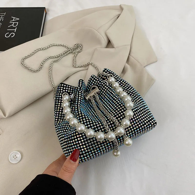 Soft PU leather crossbody bag with diamond pattern and bucket design in multiple colour options