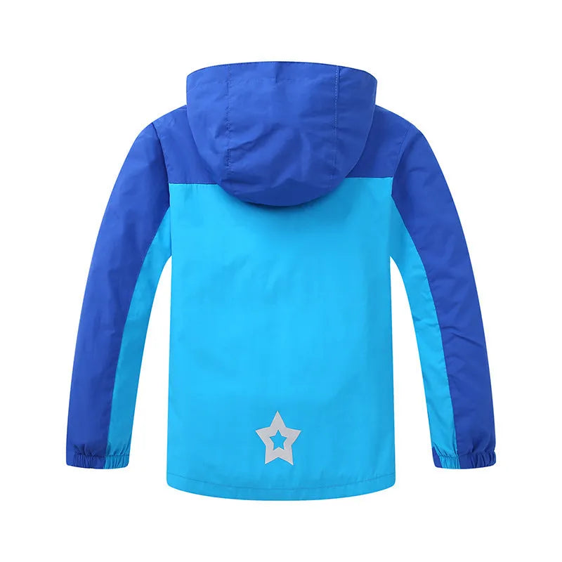 Blue thin long sleeve jacket for boys, with full zip, designed for autumn wear.
