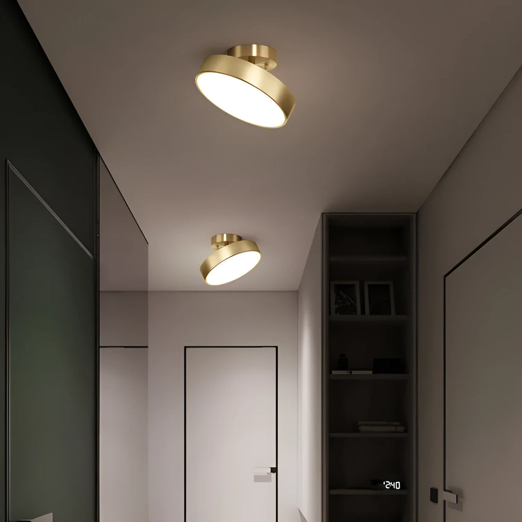 Creative round pure copper ceiling lamp in modern simplicity style, available in 15-30cm sizes with black or copper finish