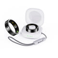 Black ceramic smart ring with health monitoring features including heart rate and blood oxygen tracking