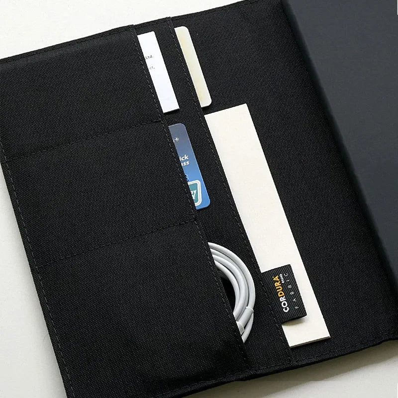 A5 black PU cover notebook set with envelope and MIDOT neutral pen on white background