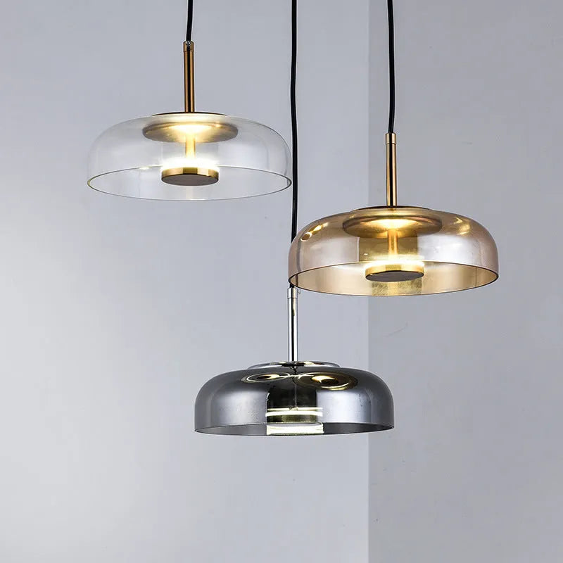 Italian minimalist glass chandelier Nordic style bedroom bedside ceiling light amber smoke grey 15x15 cm 33x17 cm
