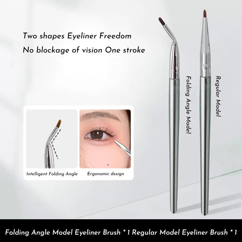 Angled bend head eyeliner brush with fine synthetic bristles for detailed makeup application.