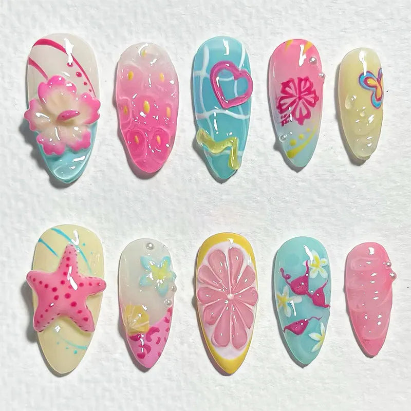 Women's 3D flower butterfly love nail sticker set plastic 30 bits various colours