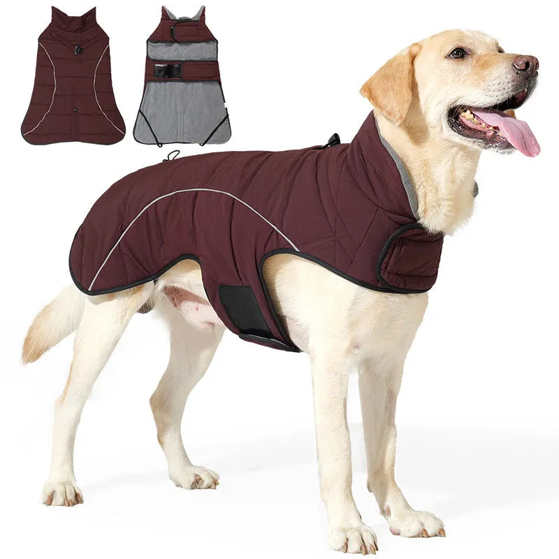 Unisex double-layer polyester fibre pet vest jacket in black, size L, on a dog