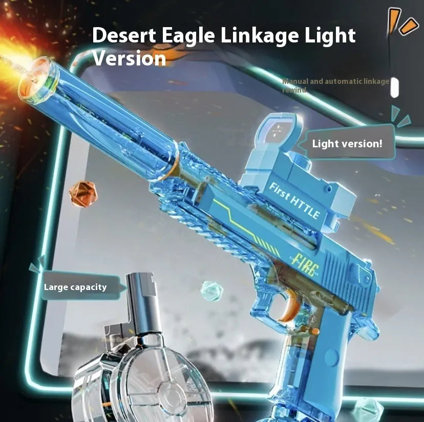Fire light effect electric water gun with continuous spray, blue colour option, plastic toy for teenagers