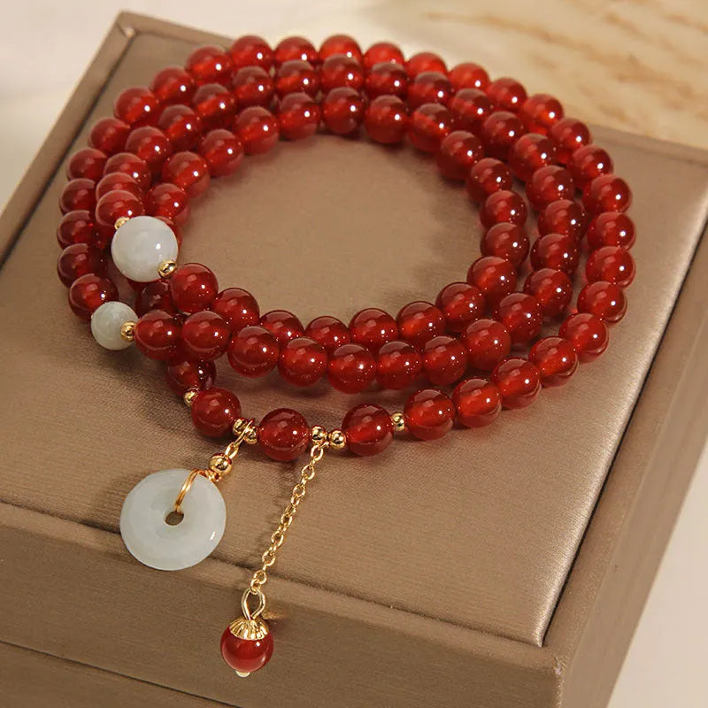 Red crystal multi-layer bracelet in retro ethnic style for women