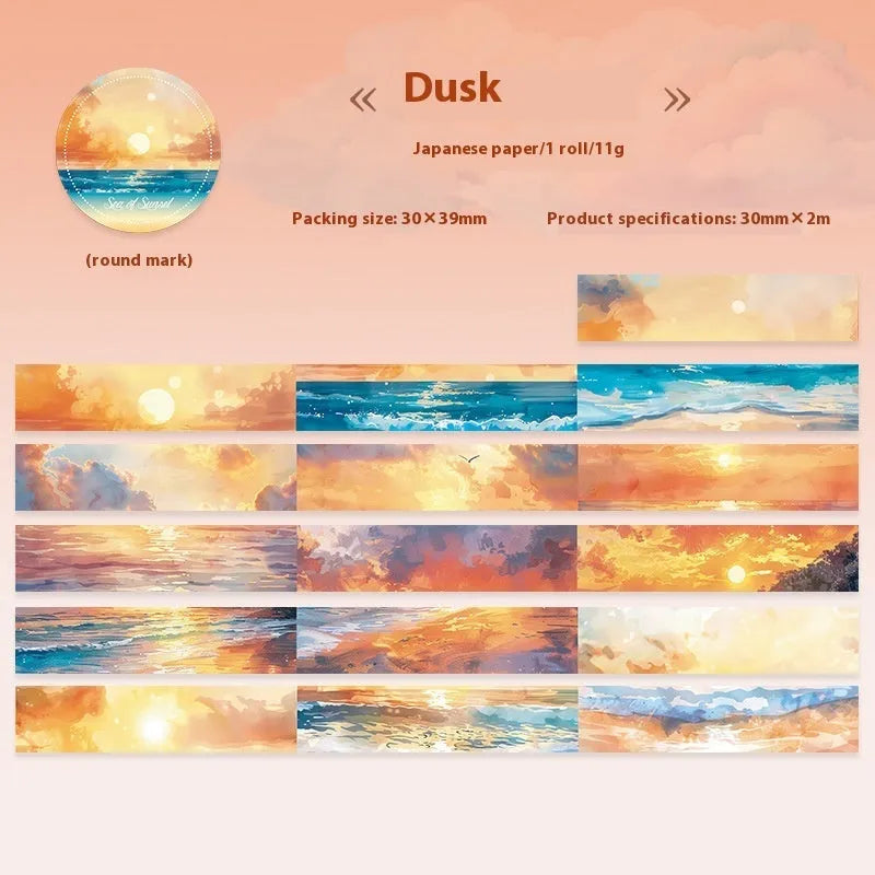 Japanese paper sky theme washi tape showing six colour variations including twilight and moonlight sky patterns