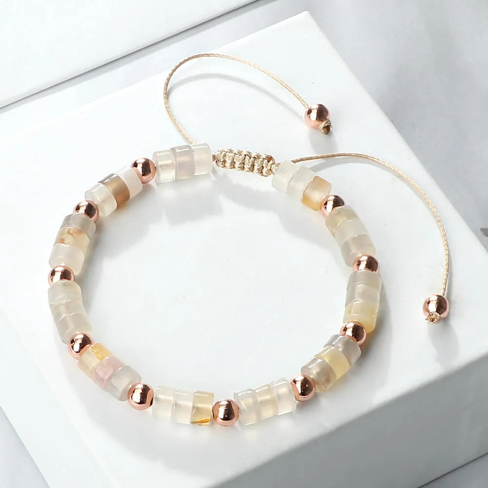 Polished agate stone bead adjustable bracelet on braided rope with multiple colour options