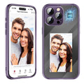 Black and Purple plastic flip phone cases for IPhone 15 Pro and Pro Max with NFC screen.