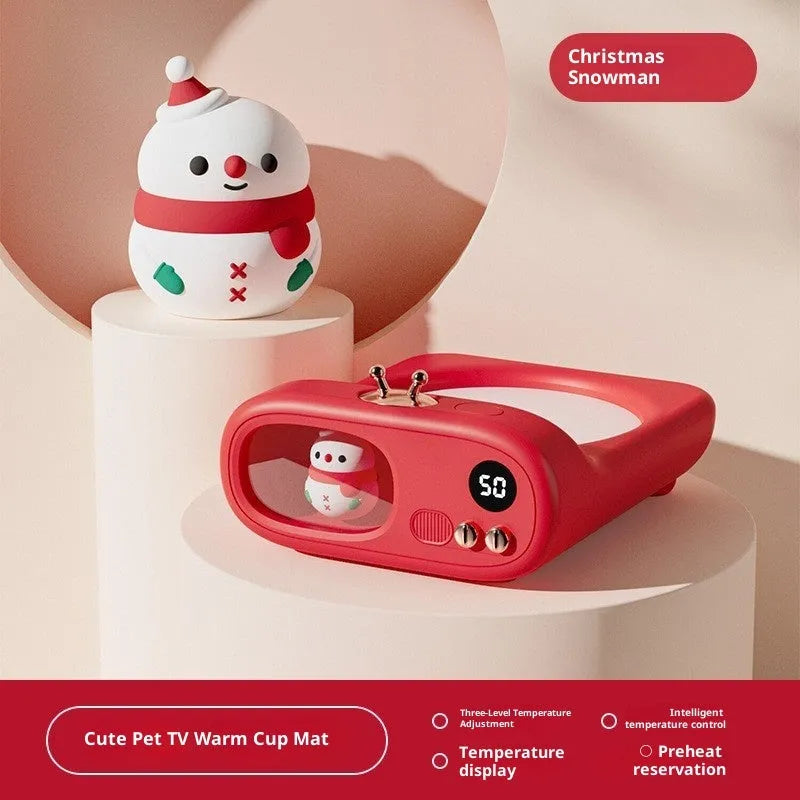 Electric USB heating coaster with adjustable temperature, Christmas Snowman design, 120x148x64mm