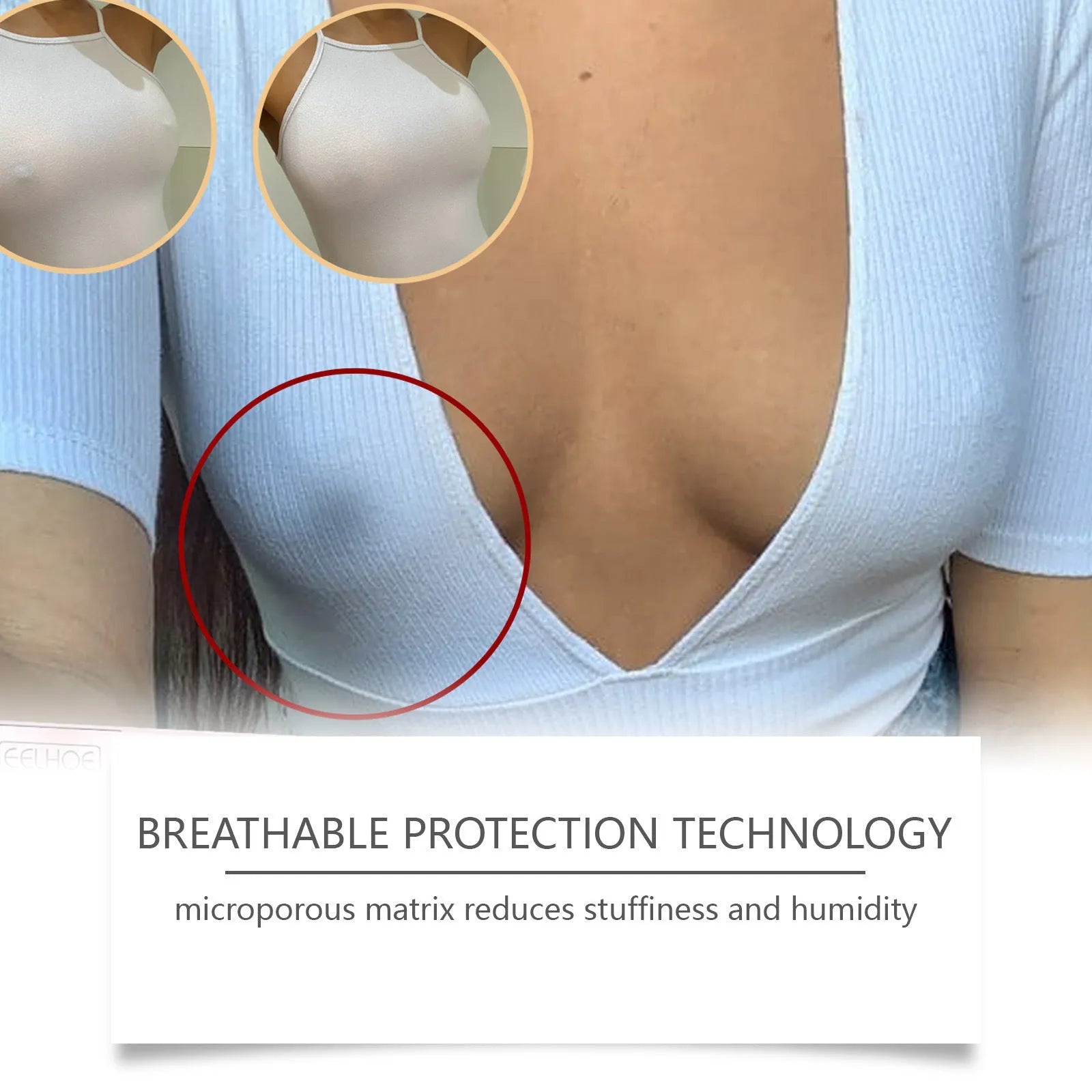 Two transparent hydrogel chest patches on backing paper