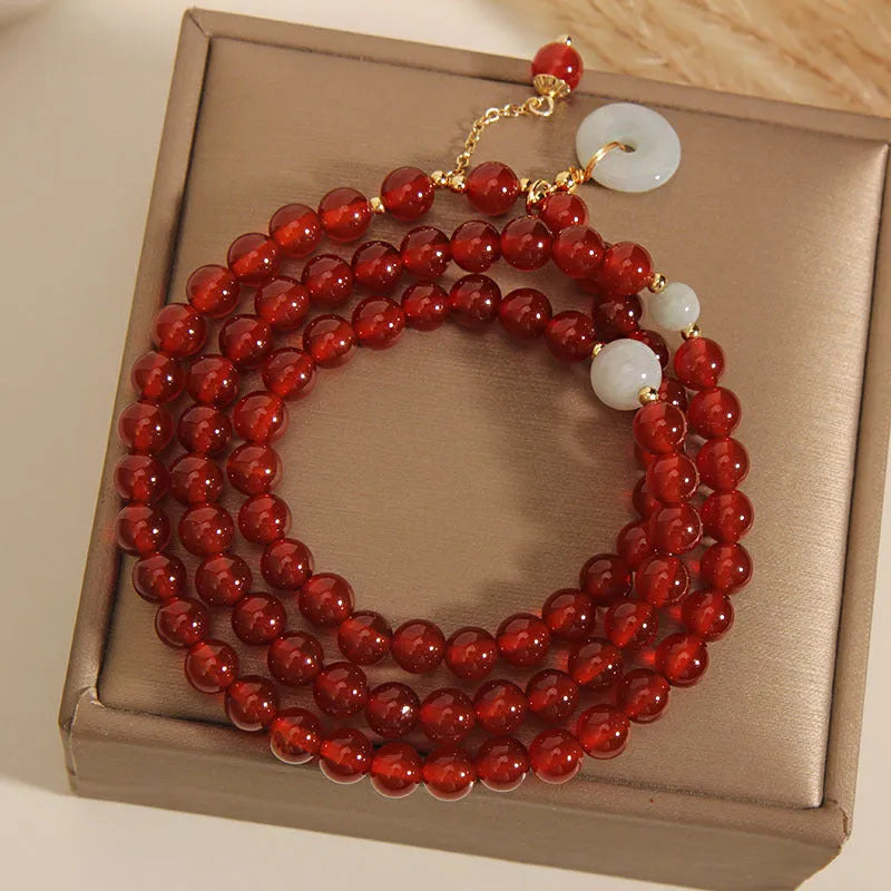 Red crystal multi-layer bracelet in retro ethnic style for women