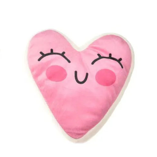 Soft plush dog dental chew toy in peach heart pink colour with textured surface for tooth cleaning.